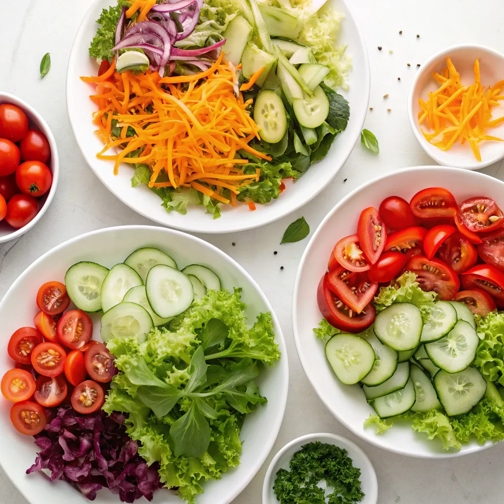 A variety of colorful raw salads